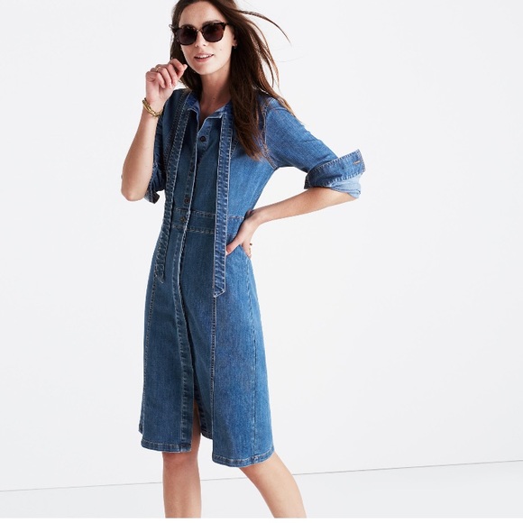 Madewell Dresses & Skirts - Madewell Denim Shirt Dress with Neck Tie